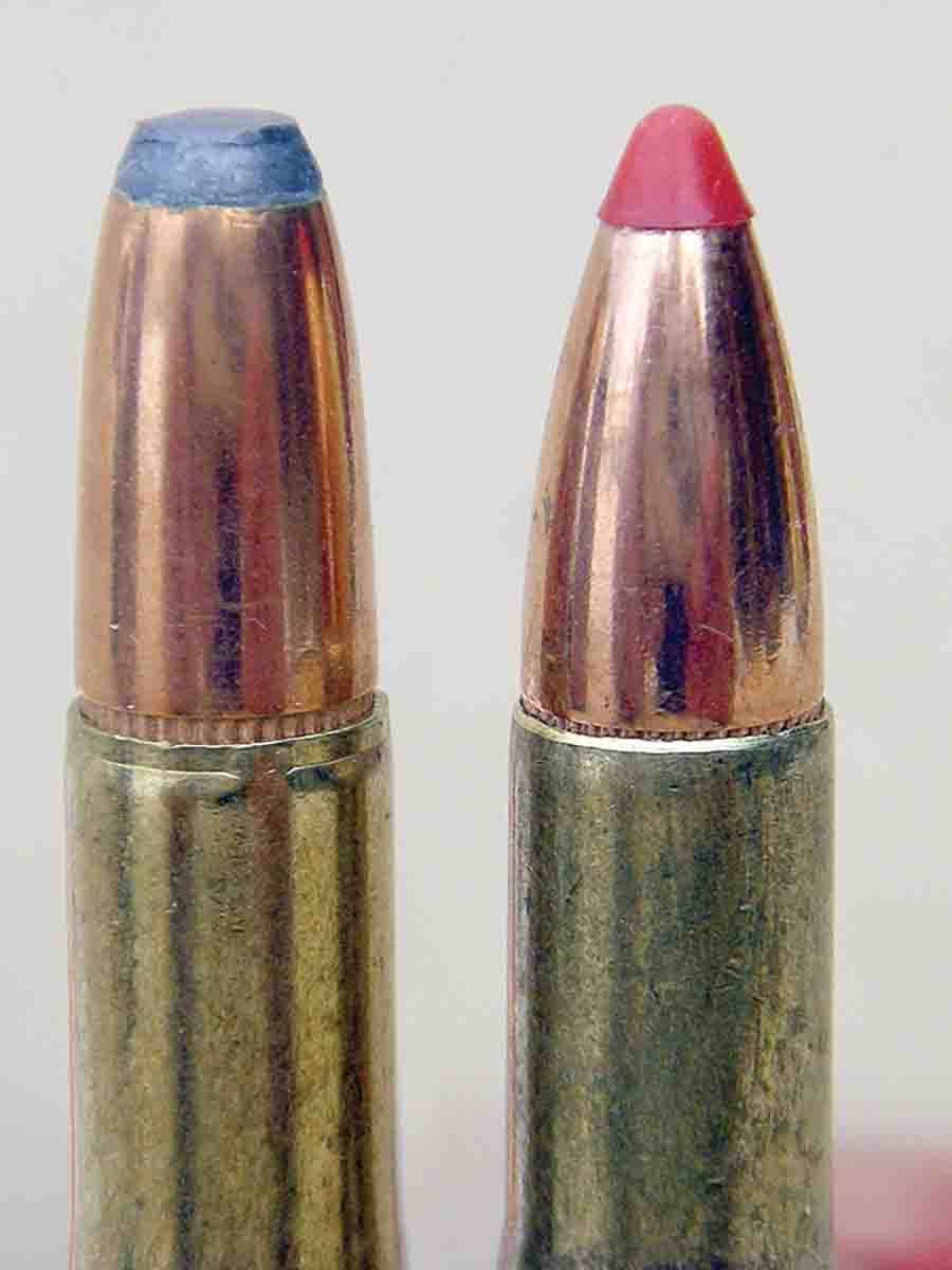 The Hornady 110-grain FTX .25-35 WCF bullet (right) offers notably better terminal performance and ballistic coefficient than traditional lead-core flatpoint bullets (left).