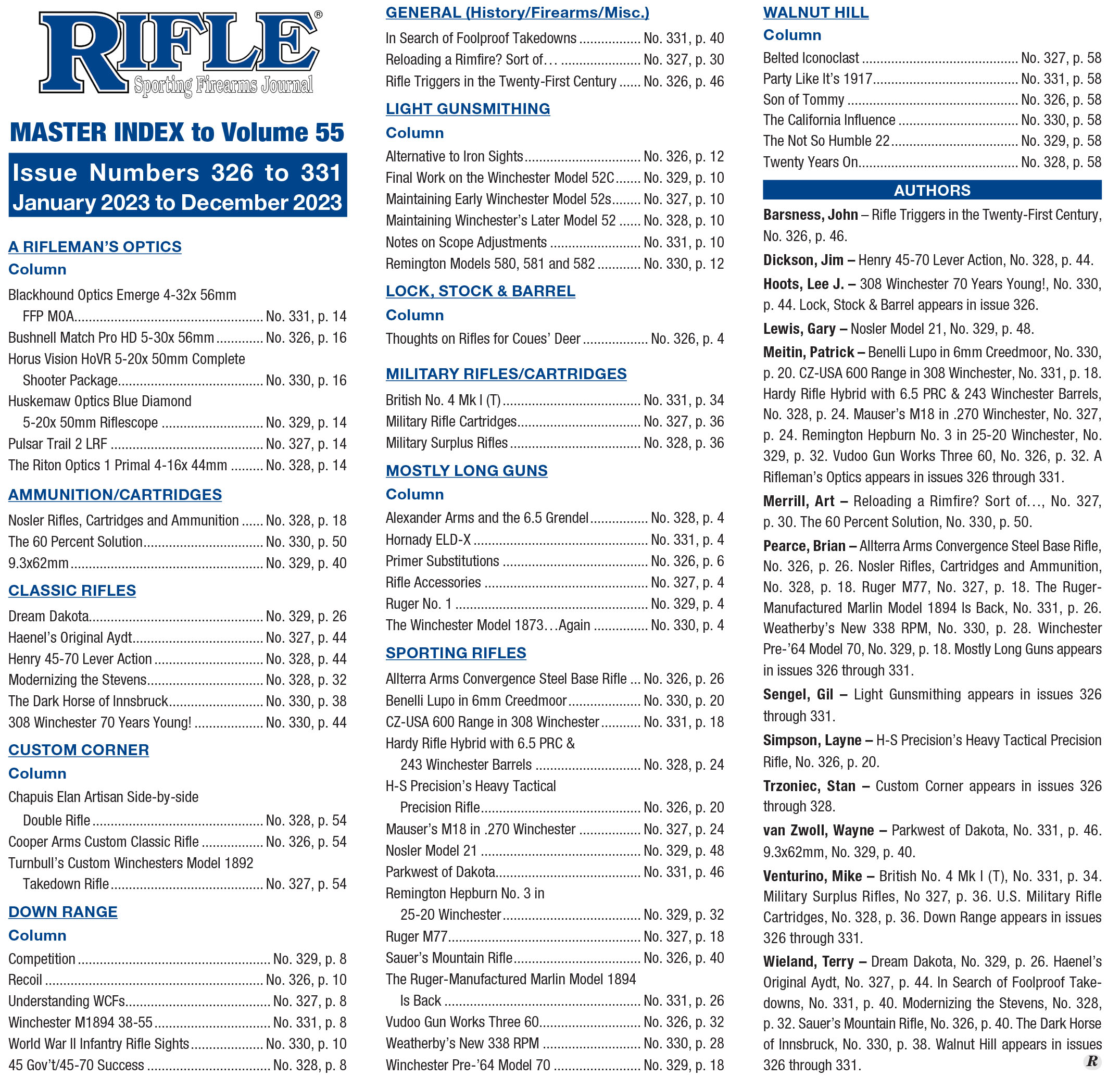 Master Index to Volume 55 | RifleMagazine